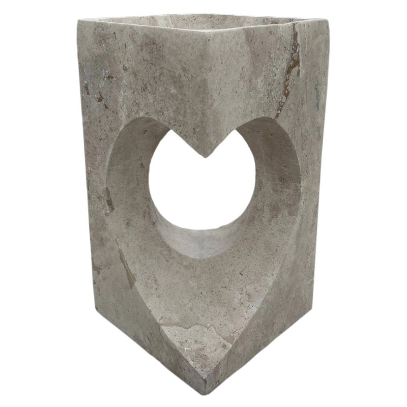 walnut travertine designer pedestal W18xL18xH33 honed filled heart shape in middle angle view