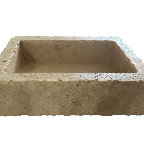 walnut travertine wall mount sink W20xL30xH8 polished with backsplash front view