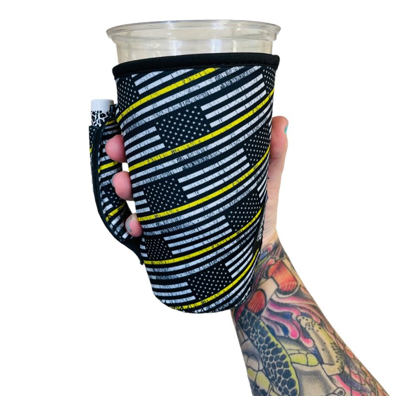 yellow line 20oz large coffee tea tumbler handlerdrink handlers 366944