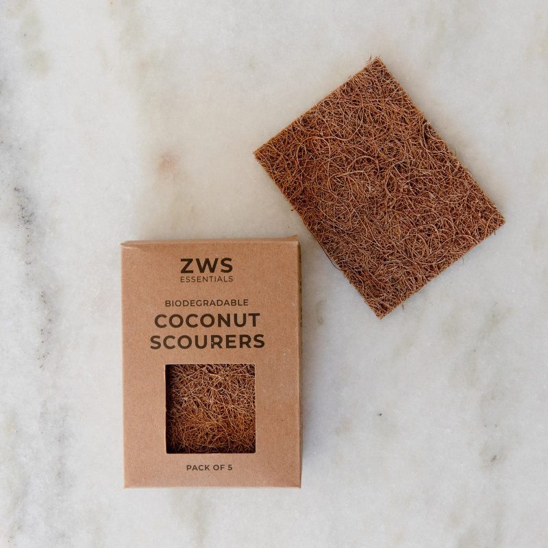 zws essentials biodegradable coconut kitchen scourers 5 pack zero waste dish scrubber 32446624432239